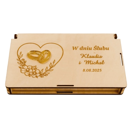 Drewniane pudełko na pieniądze na ślub prezent pamiątka wesele personalizowany grawer